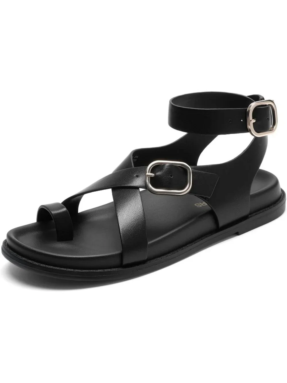 Women's Black Flat Solid Thong Comfortable Footbed Platform Strappy Sandal Shoes